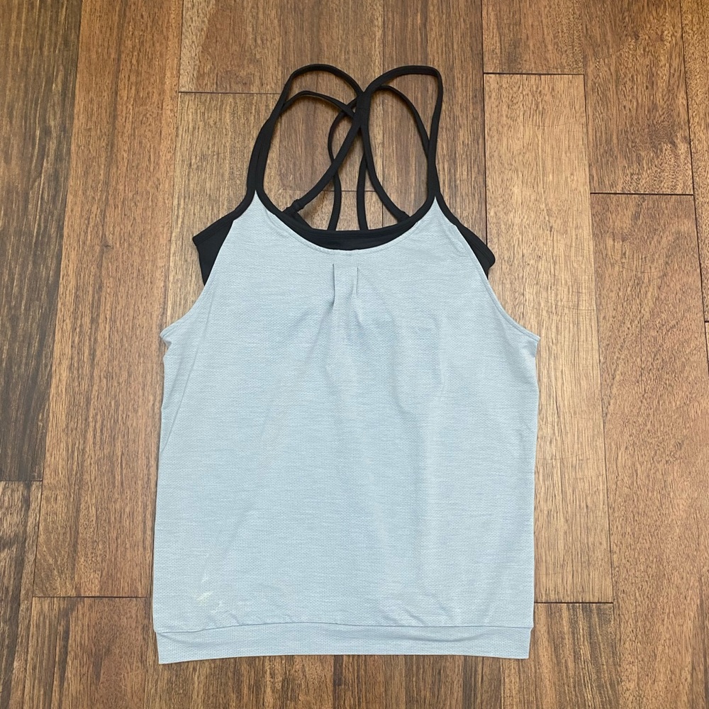 Athleta Light Gray and Black Workout Tank
